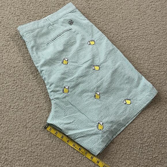 Castaway Nantucket Island Men's Seersucker Beer Mug Chino Shorts Green Size 44 - Picture 6 of 6